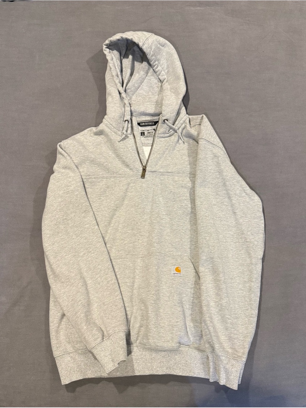 Carhartt Men’s Heather Light Gray Half-Zip Hooded Sweatshirt